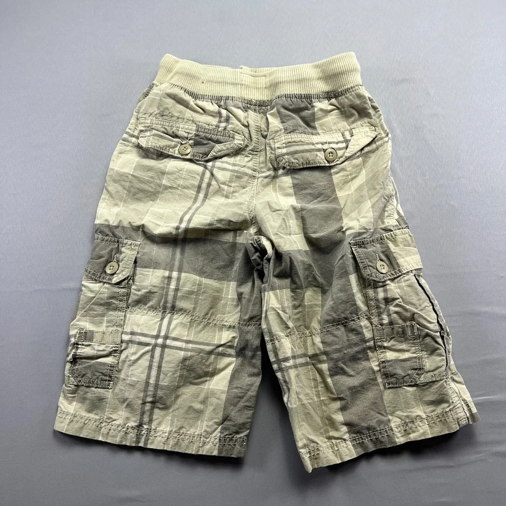 Urban Pipeline Cargo Shorts Kids L Beige Gray Plaid Drawstring Utility Pocket